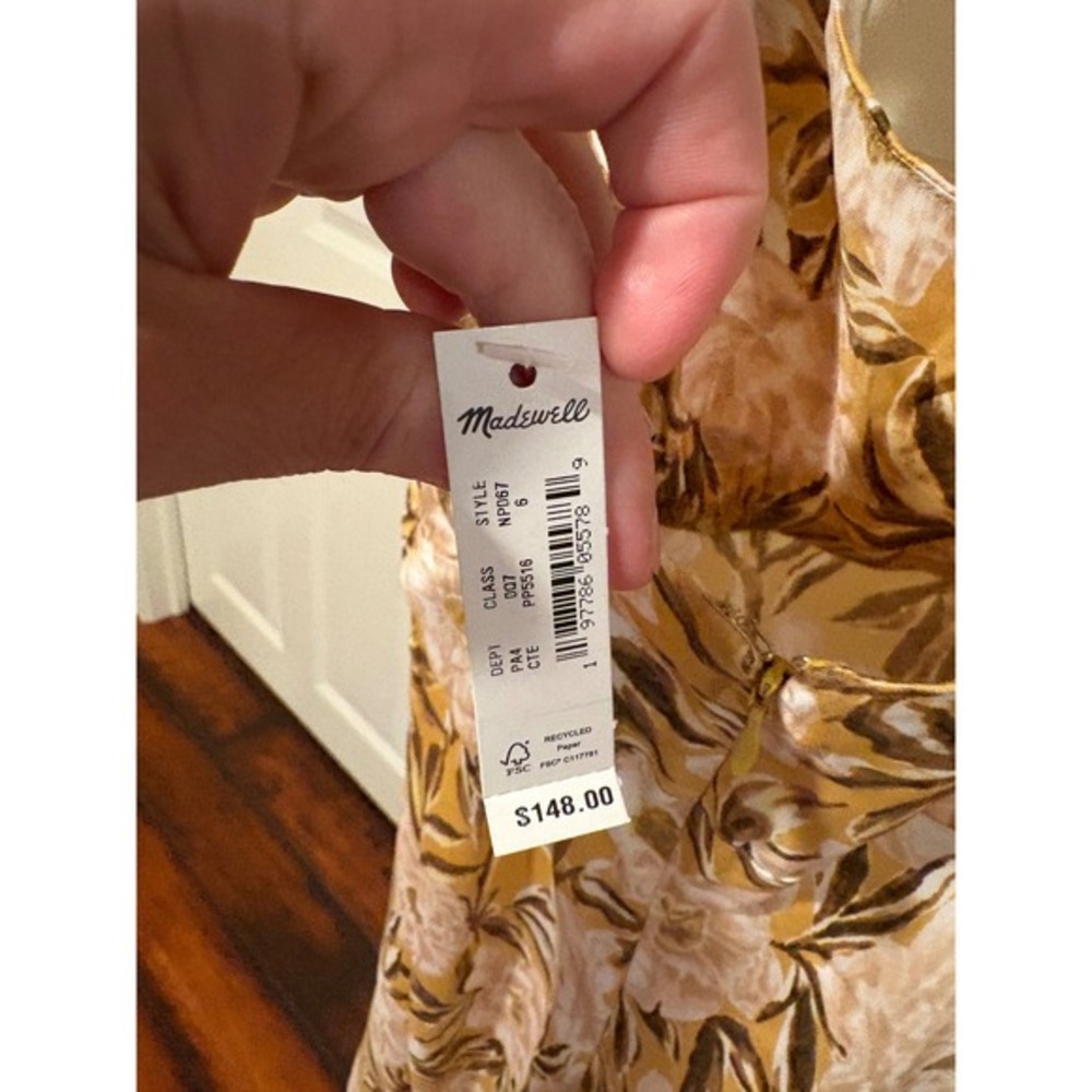 New Madewell Women's Floral Ruffle Strap Midi Dress Size 6 Yellow Ivory Print - Picture 3 of 8